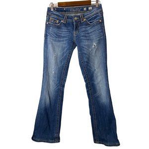 Miss Me Jeans Medium Wash Low Rise Boot Cut‎ Studs/Gems Size 28